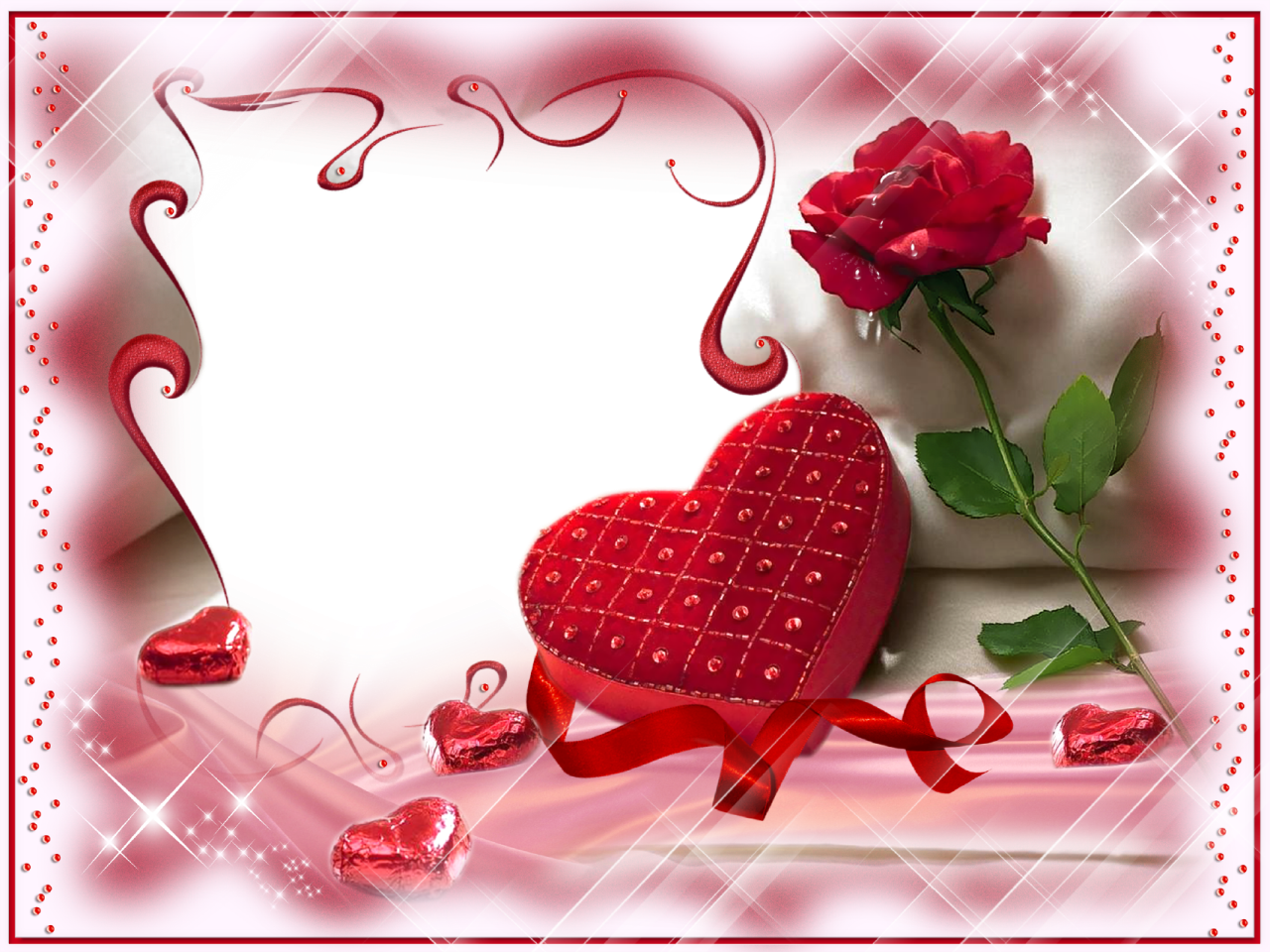 Romantic Heart Photo Framewith Rose PNG image