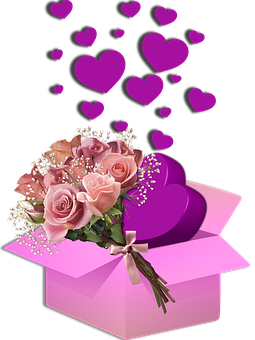 Romantic Heartsand Roses Gift Box PNG image