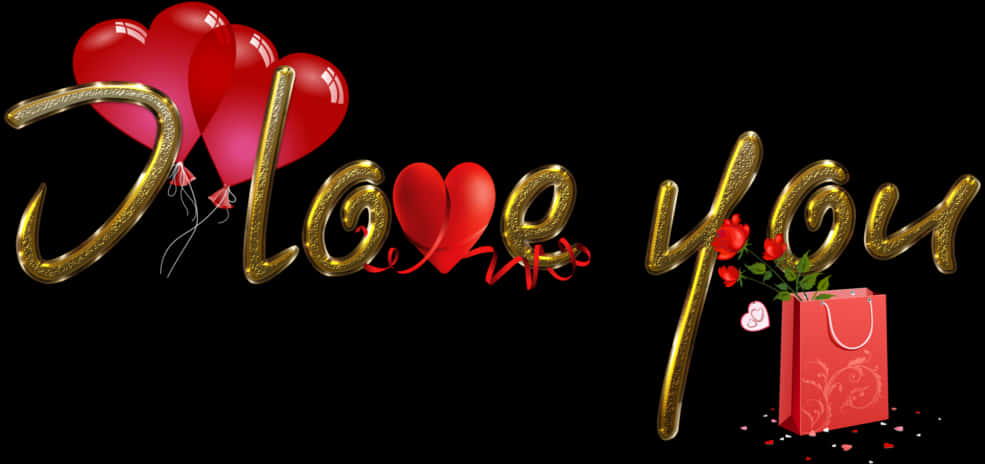 Romantic Love You Balloonsand Roses PNG image