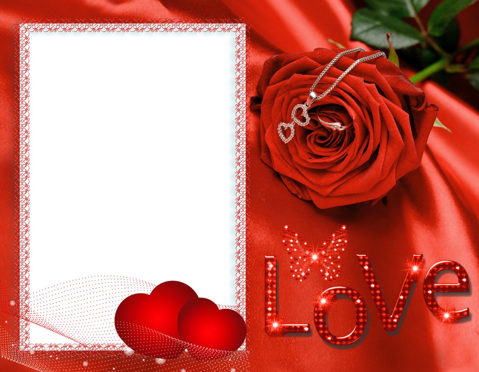 Romantic Red Rose Love Photo Frame PNG image