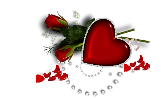 Romantic Red Roseand Heart Decoration PNG image