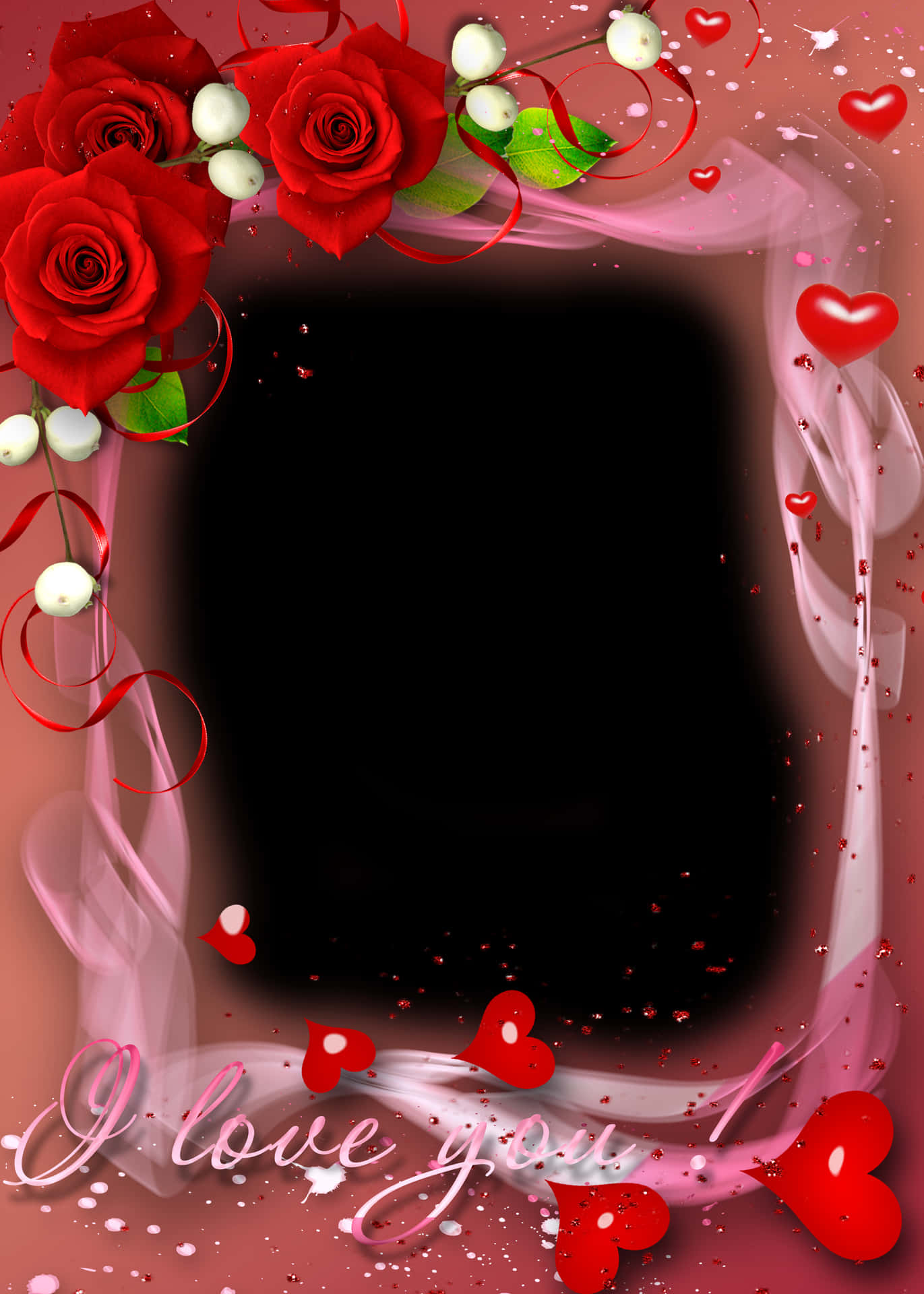Romantic Red Roses Love Frame PNG image