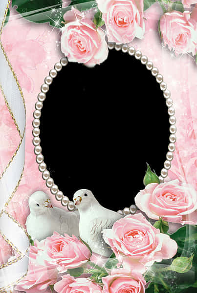 Romantic Rosesand Doves Frame PNG image