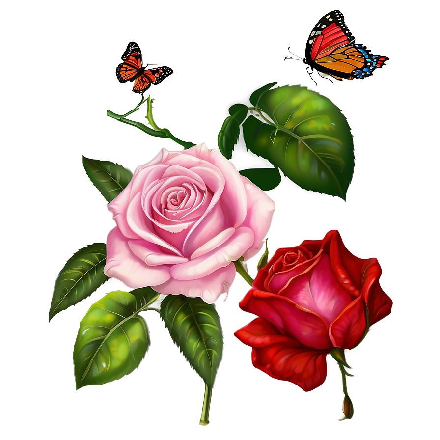 Rose And Butterfly Clipart Png Txu64 PNG image