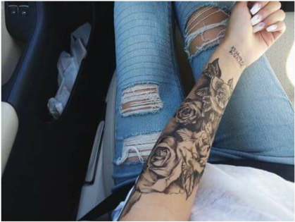Rose Arm Tattoo Denim Jeans PNG image