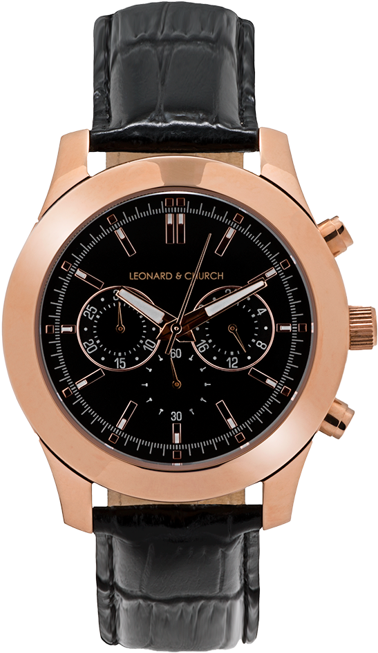 Rose Gold Chronograph Watchwith Black Leather Strap PNG image