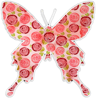 Rose Patterned Butterfly Illustration PNG image