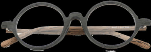 Round Wooden Temple Glasses PNG image