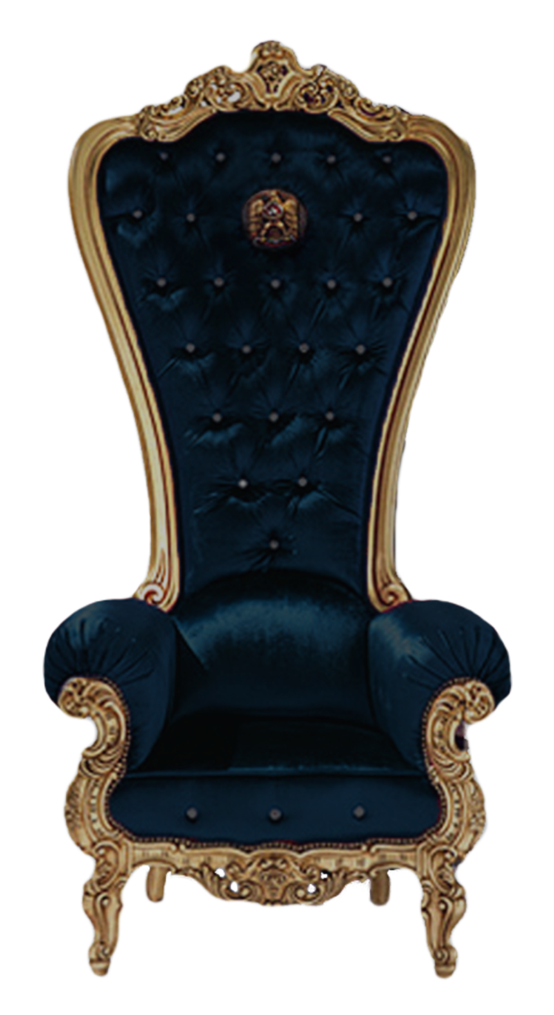 Royal Blue Gold Trimmed Throne Chair PNG image