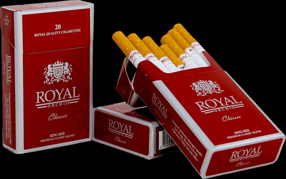 Royal Orchid Cigarettes Packand Open Box PNG image