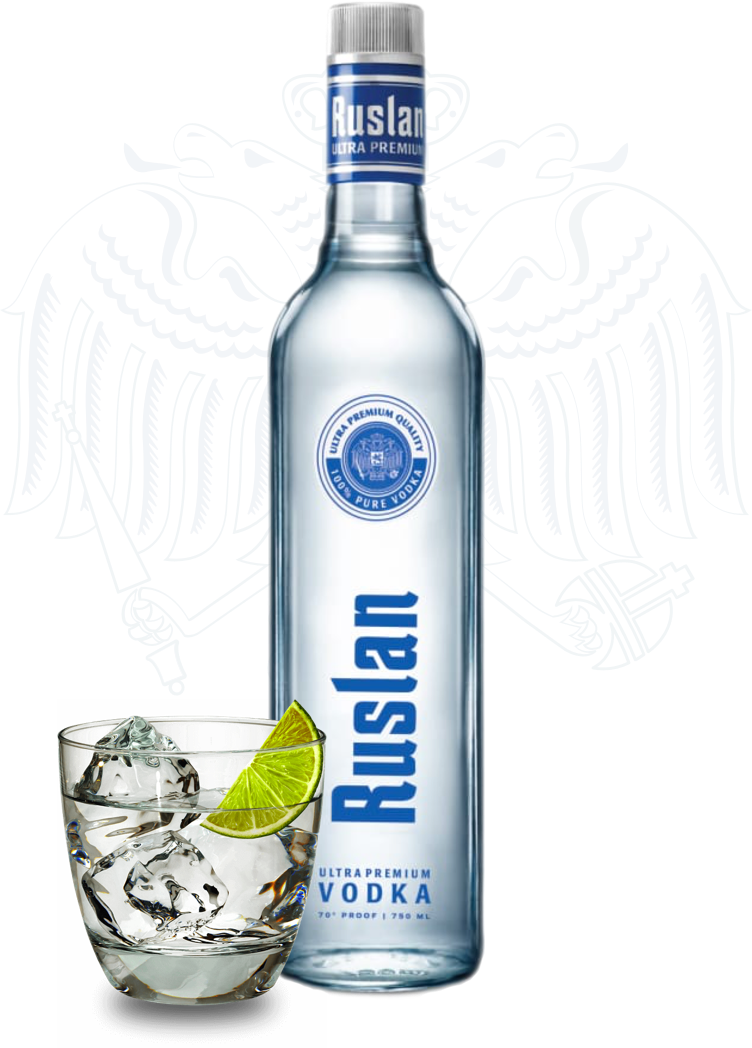 Ruslan Vodka Bottleand Glass PNG image