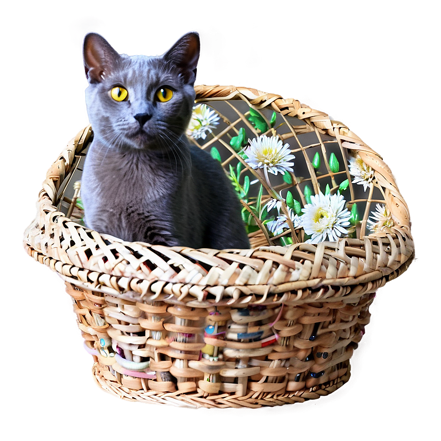 Russian Blue Cat In Basket Png 64 PNG image