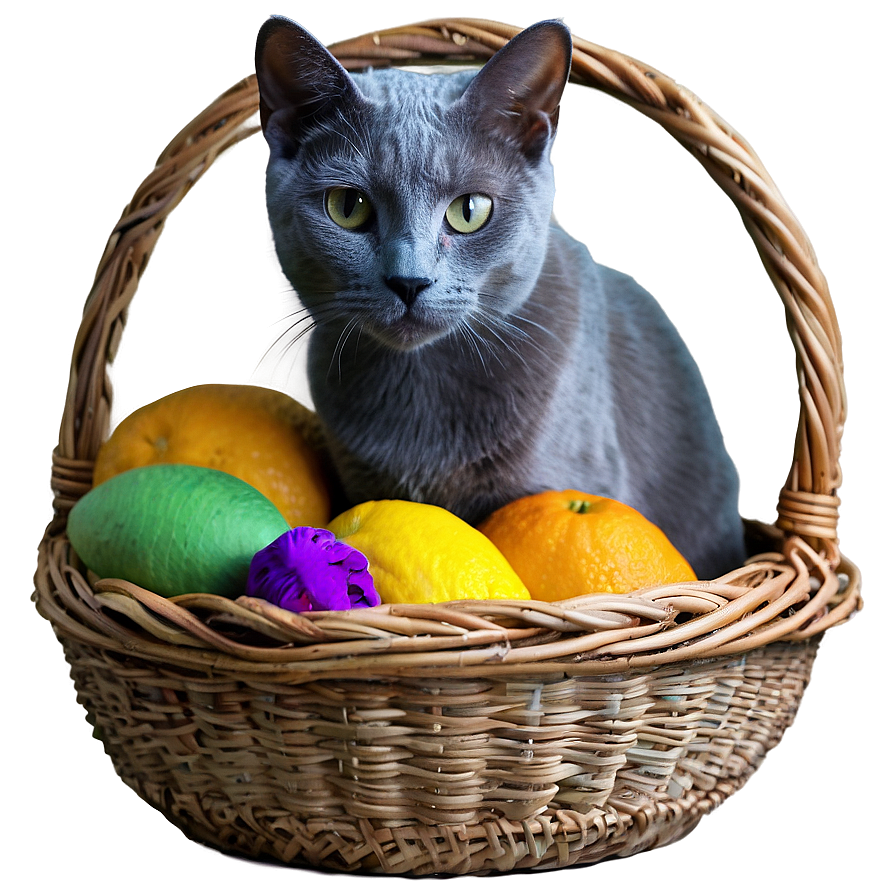 Russian Blue Cat In Basket Png Jhi92 PNG image