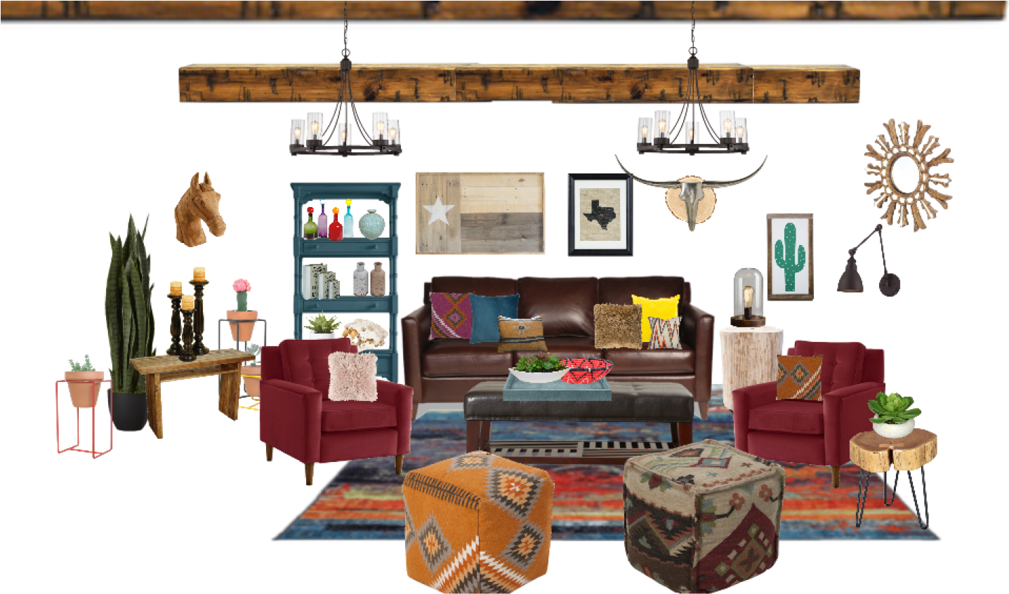 Rustic Chic Living Room Decor PNG image
