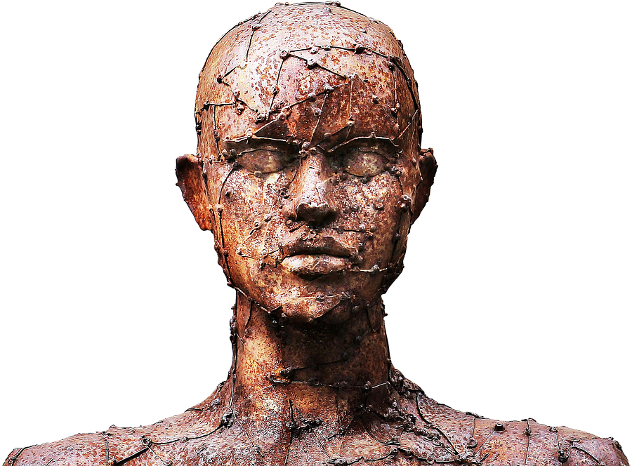 Rustic Metallic Bust Sculpture PNG image