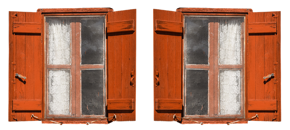 Rustic Red Wooden Shuttersand Window PNG image