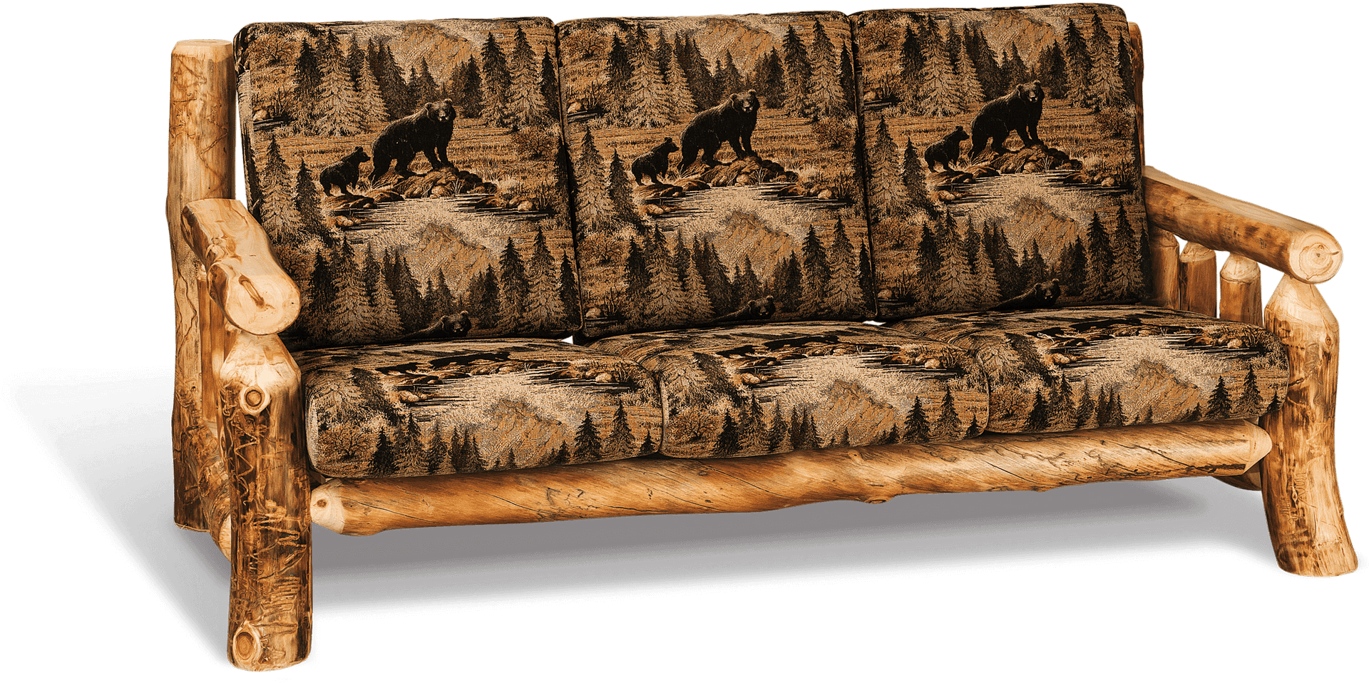 Rustic Wooden Couchwith Bear Print PNG image