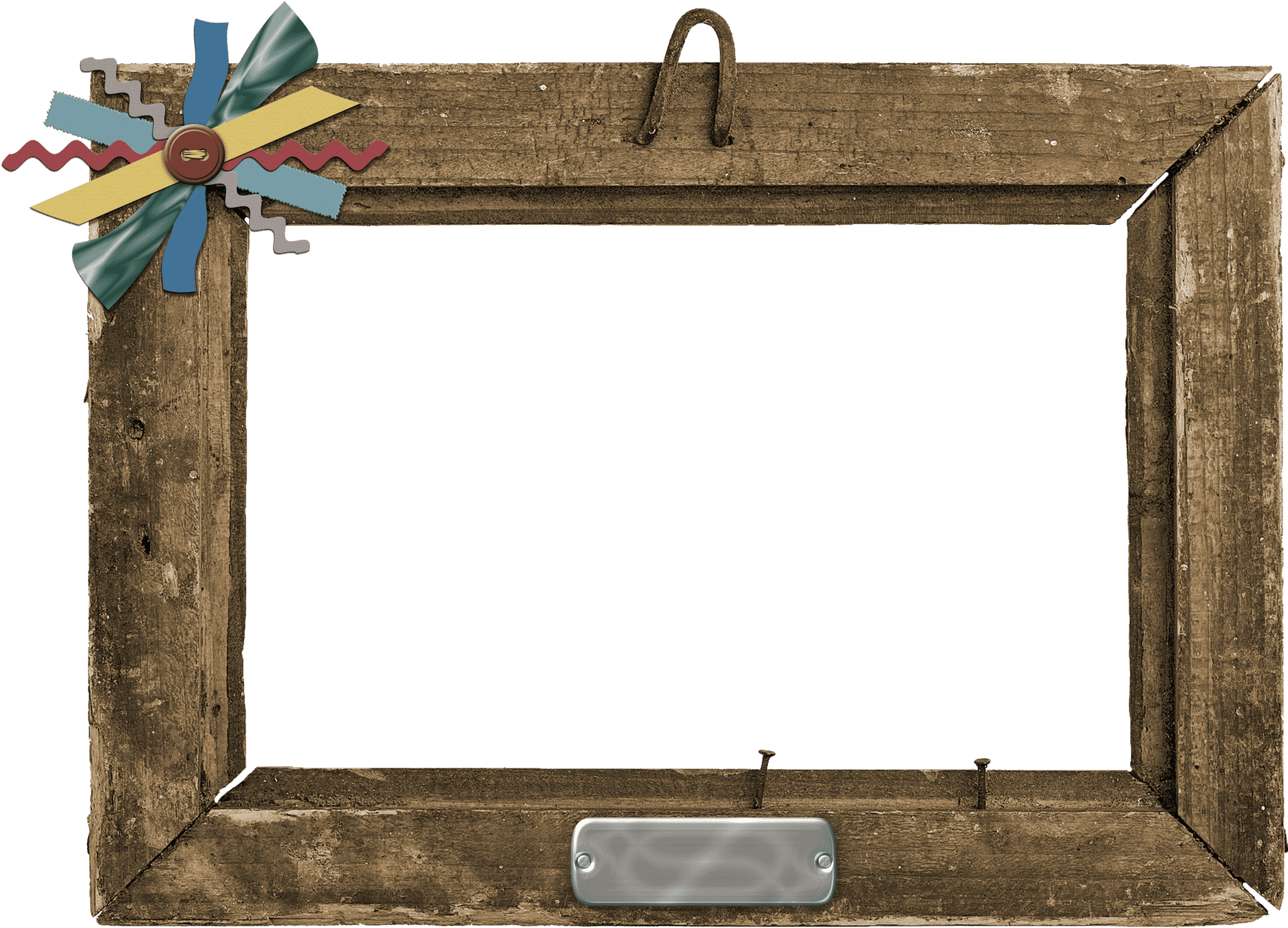 Rustic Wooden Framewith Bow Decoration PNG image