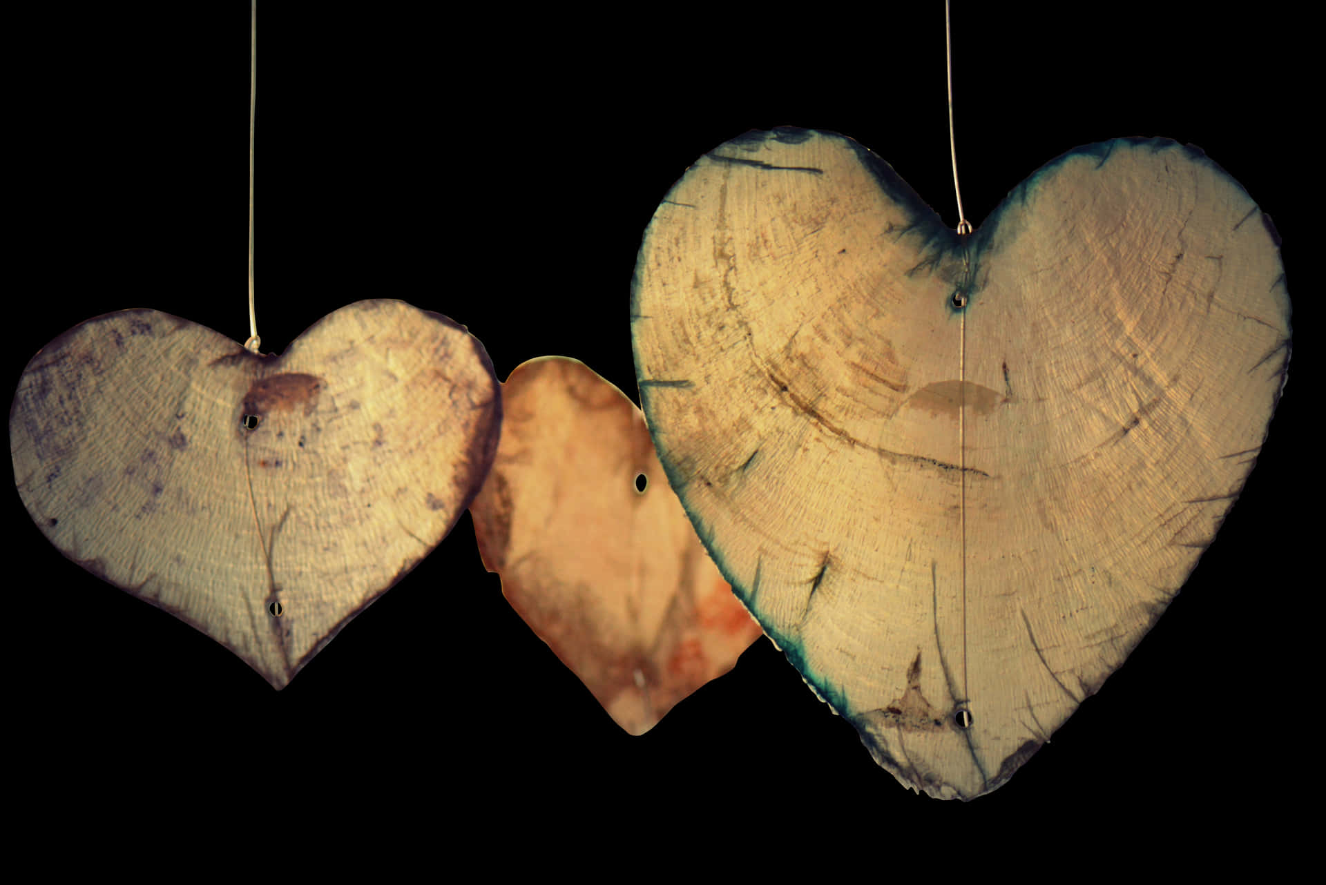 Rustic Wooden Heart Decorations PNG image