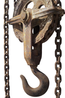 Rusty Pulley Hookand Chain PNG image