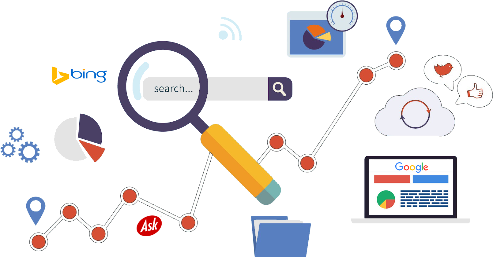 S E O Conceptsand Search Engines Illustration PNG image