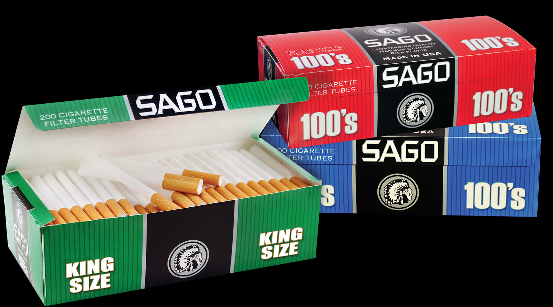 Sago Cigarette Filter Tubes Packaging PNG image