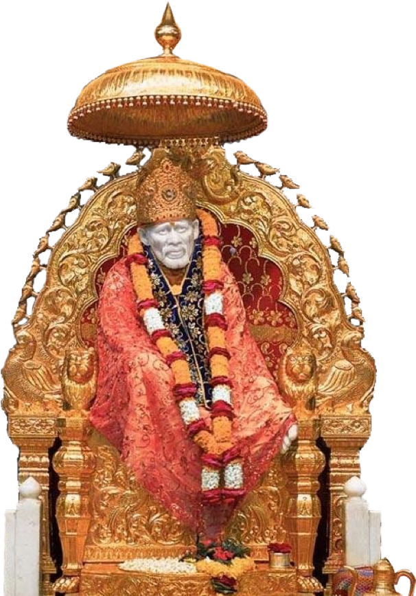 Sai Baba Statue Golden Throne PNG image