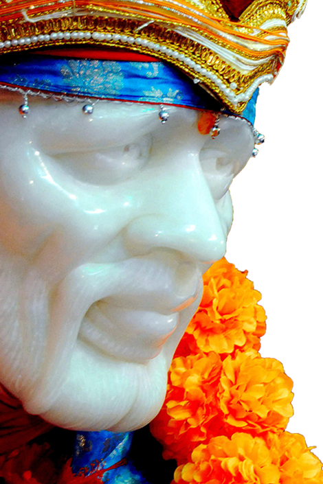 Sai Baba Statue Profilewith Orange Flowers PNG image