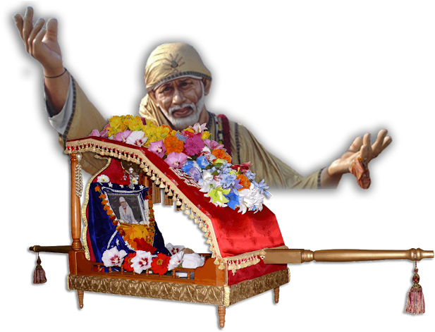 Sai Baba Statuewith Floral Decorations PNG image