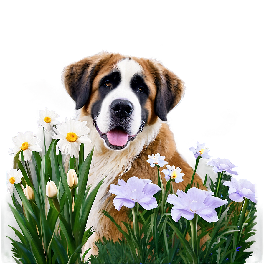 Saint Bernard With Flowers Png Qmw89 PNG image