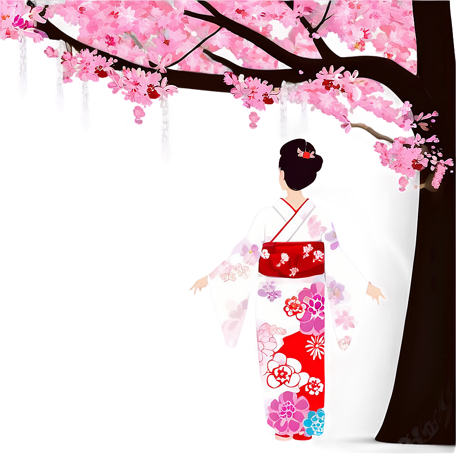 Sakura Tree In Traditional Kimono Setting Png Yjt PNG image