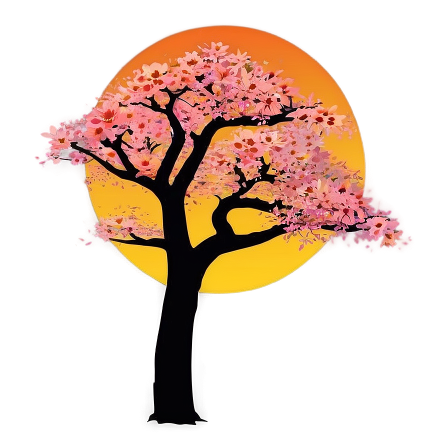 Sakura Tree Sunset Silhouette Png Rxq PNG image