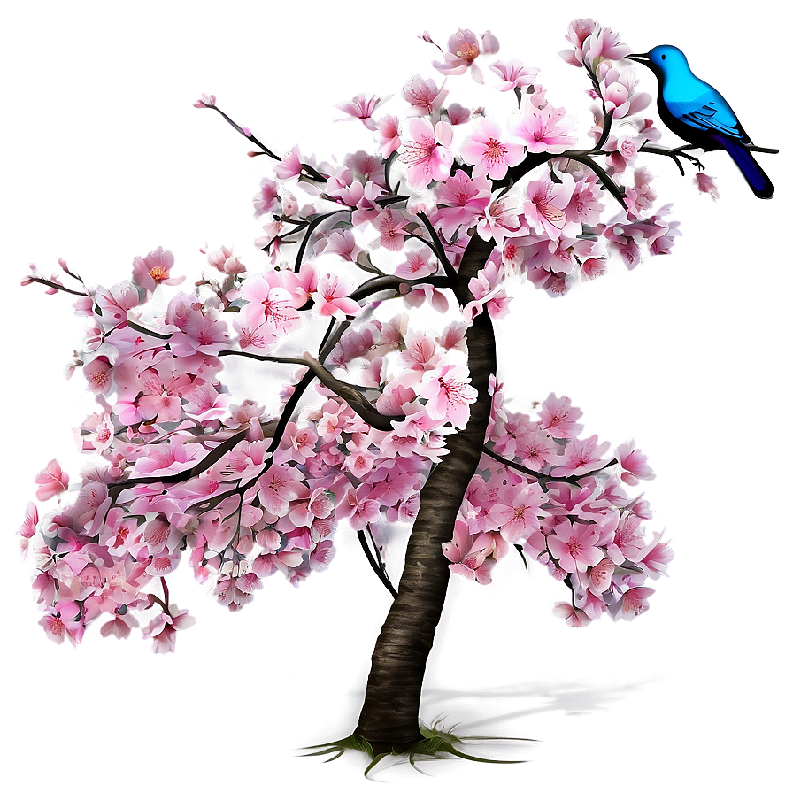 Sakura Tree With Bird Perching Png 06122024 PNG image