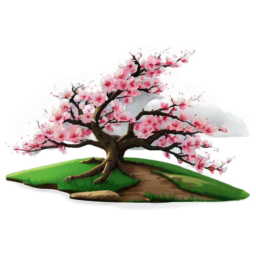 Sakura Tree With Farmhouse Scenery Png 14 PNG image