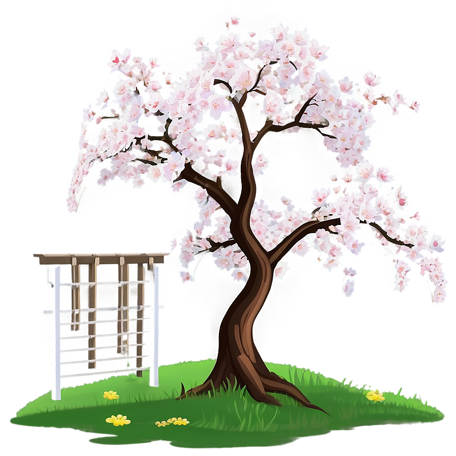 Sakura Tree With Farmhouse Scenery Png 23 PNG image