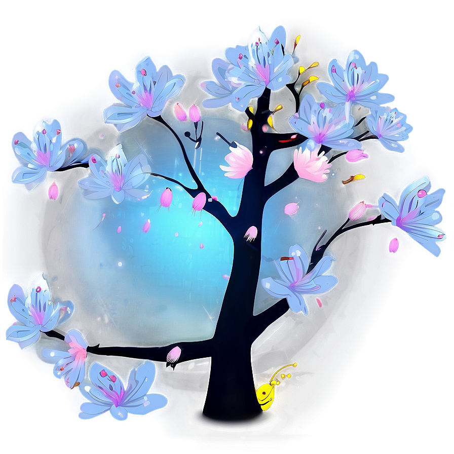 Sakura Tree With Fireflies At Night Png 18 PNG image