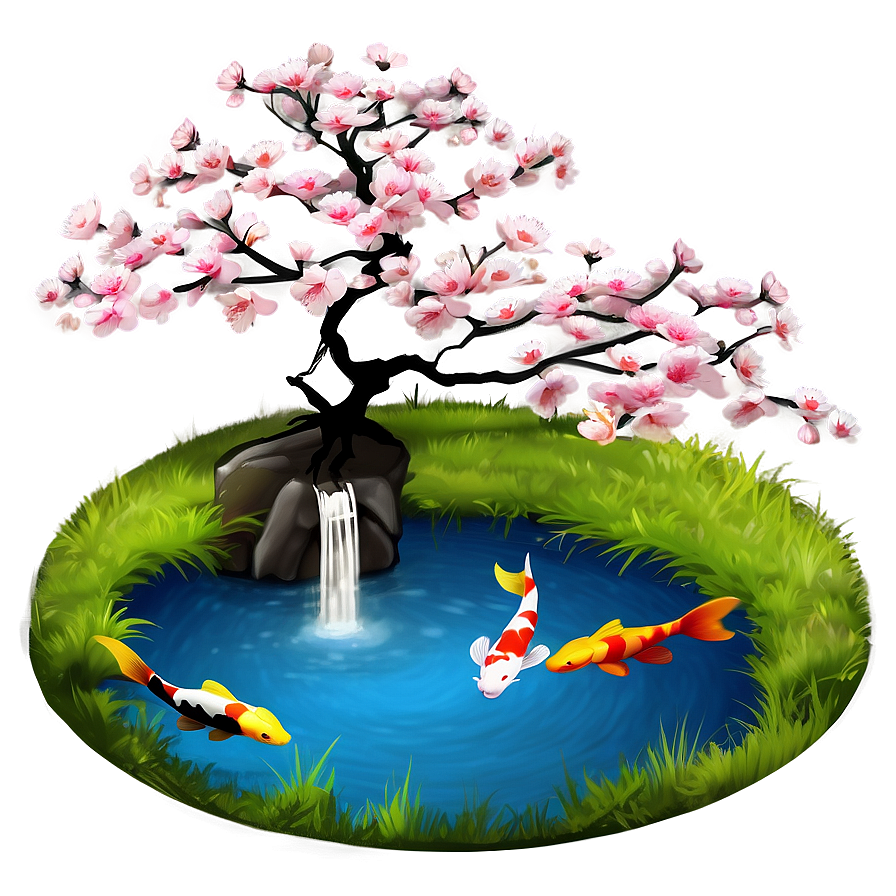 Sakura Tree With Koi Pond Png Mbu63 PNG image