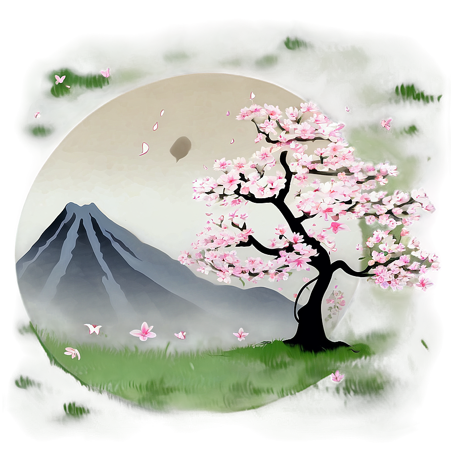 Sakura Tree With Mountain Background Png 22 PNG image