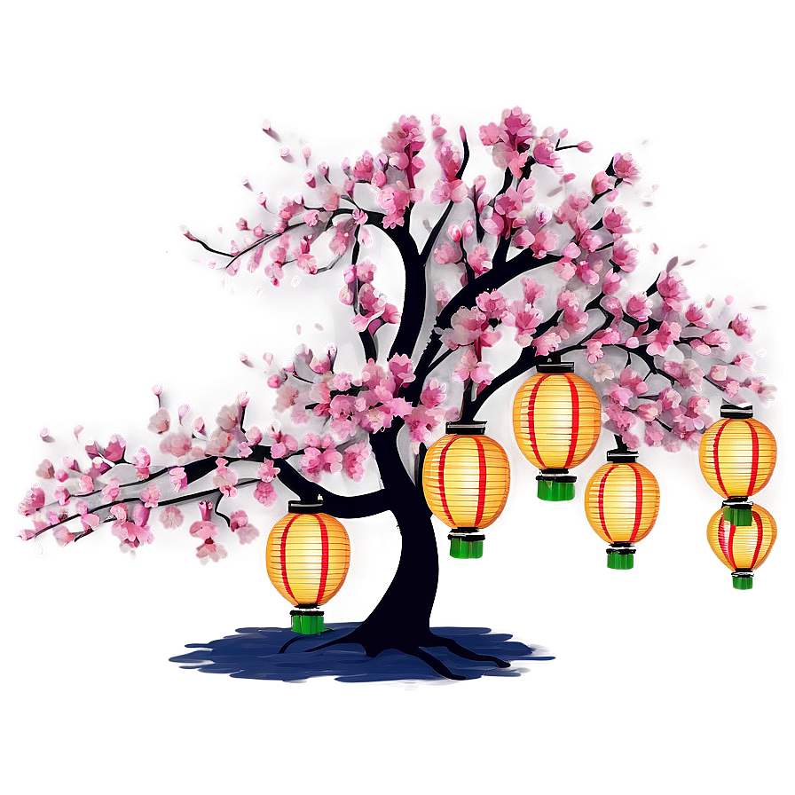 Sakura Tree With Paper Lanterns Png Lri PNG image