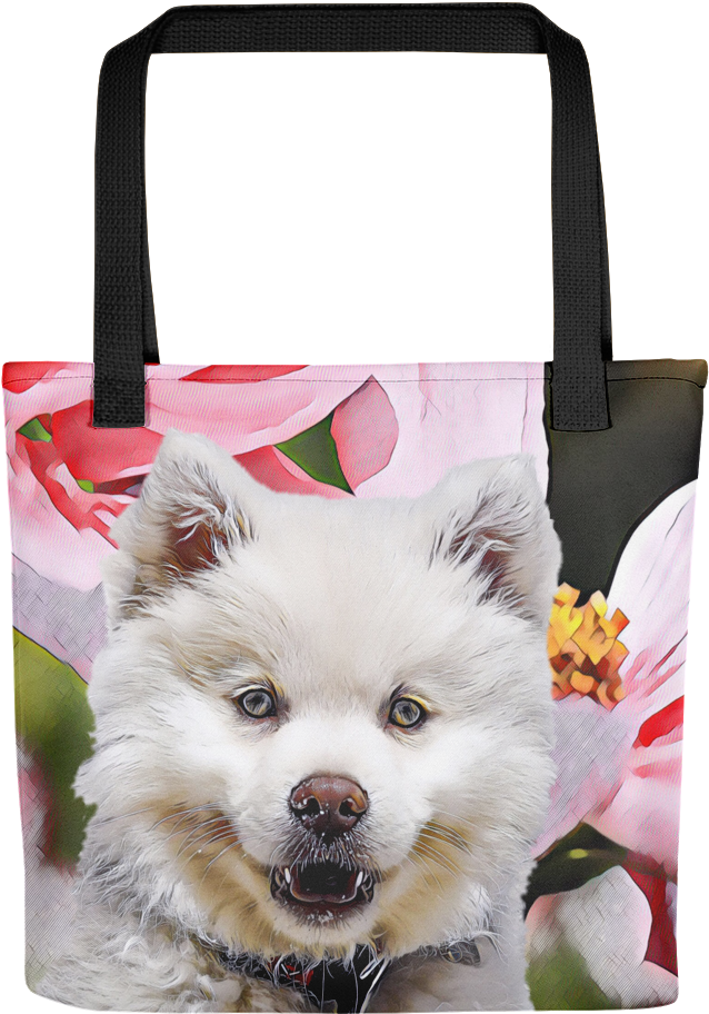 Samoyed Floral Tote Bag PNG image