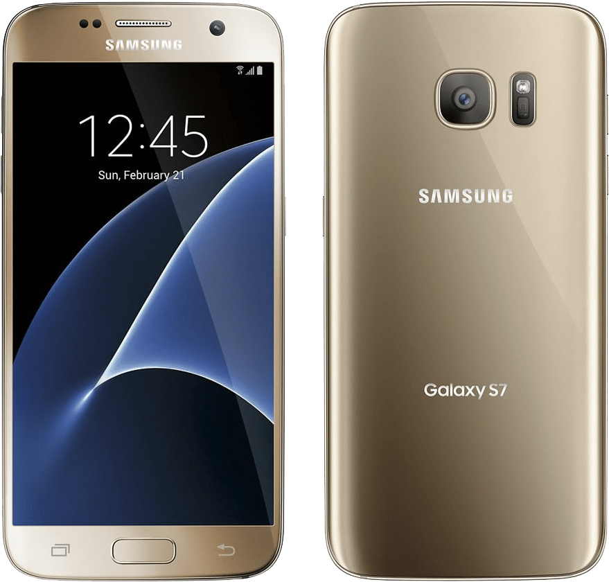 Samsung Galaxy S7 Gold Front Back View PNG image