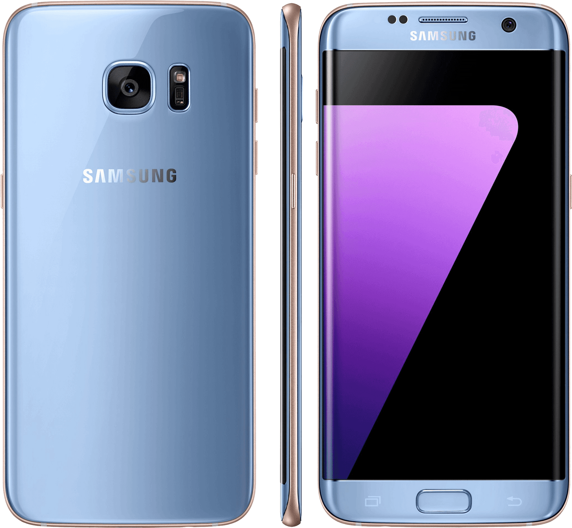 Samsung Smartphone Blue Front Back Side Views PNG image