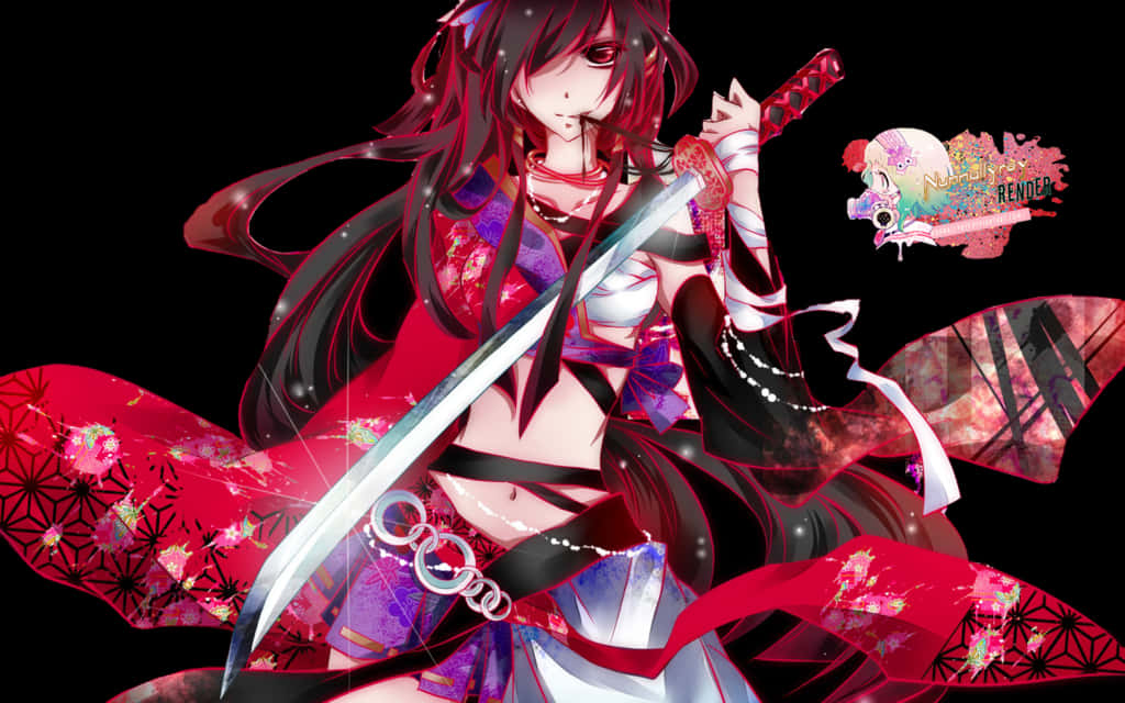 Samurai_ Girl_with_ Sword_ Anime_ Render PNG image