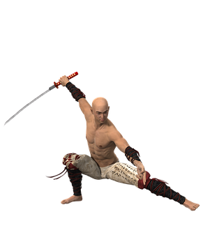 Samurai Warrior Action Pose PNG image