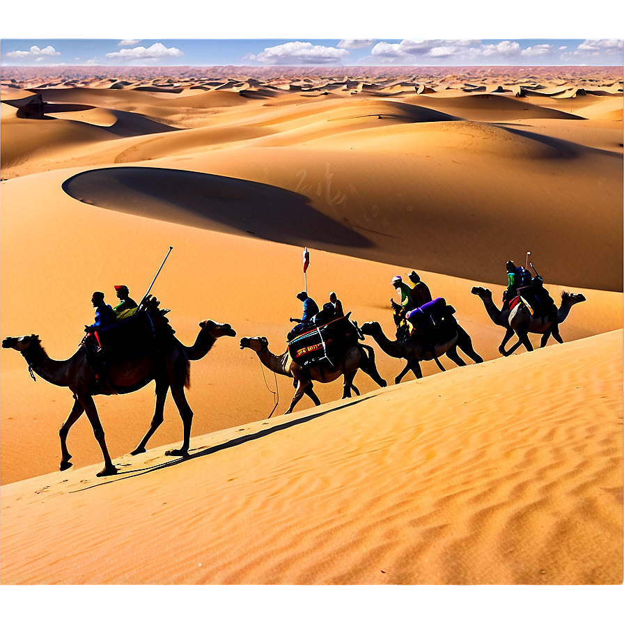 Sand Dunes With Camel Caravan Png Vvm76 PNG image