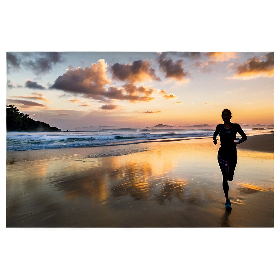 Sandy Beach Sunrise Jogging Png 06242024 PNG image