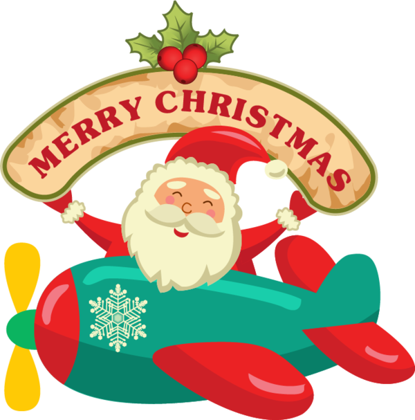 Santa Claus Airplane Merry Christmas Banner PNG image
