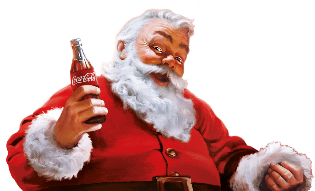 Santa Claus Holding Coca Cola Bottle PNG image