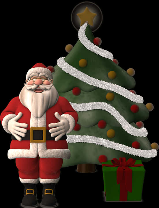 Santa Clausand Christmas Treewith Gift PNG image