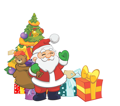 Santa Clauswith Christmas Treeand Gifts PNG image